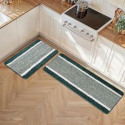 Kuber Industries Set of 2 Pcs Microfiber Kitchen Mats for Floor Anti Slip | Luxury Door Mat & Kitchen Runner Set | Anti Skid Floor Mats/Rugs for Bedroom, Hallway & Living Room | Lining - Green-25