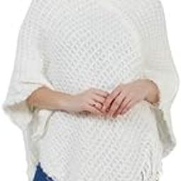 MANRA Ladies' Hooded Cape with Fringed Hem, Crochet Poncho Knitting Patterns for Women (SC 21/WHITE/XXL)-image-37