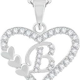 Valentine Collection B Letter Heart Latest American Diamond for Women Girls Girlfriend Men Boys Couples I love you Lovers Design with Chain Silver-plated Cubic Zirconia Brass Pendant-image-1