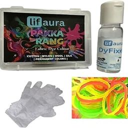 Prokart Lifaura Pakka Rang Kit Fabric Permanent Dye Color Kit Pack of 5 Sachets (5g Each 25g Pack) 30g Dyfixer, 2pair Gloves and 5 Rubber Band ShadeA-25 :Admiral Blue-image-43