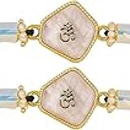 Om Designer Couple Rakhi Set, Handcrafted Green Thread with Stone Work, Traditional Raksha Bandhan Gift, 2 Pieces-image-26