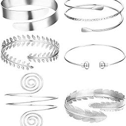 6 Pieces Arm Bracelet for Women Girls Gold Mental Open Upper Arm Bangle Bracelet Simple Adjustable Armlet Armband Set-30