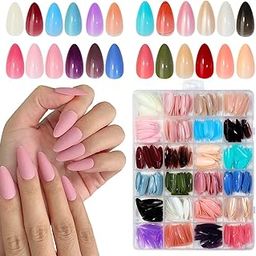 MAYCREATE® 24 Color Press on Nails Sets, False Nails Artificial Fake Nails Coffin Press on Nails Solid Color Glossy Fake Nails Full Cover False Nails Tips for Women Girls DIY Nail, Style B (No glue)-image-28