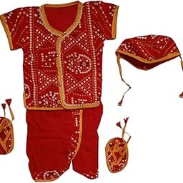 Lappu Cotton Newborn Baby Boys & Baby Girls Uniex Jamna Solid Dress | Baby Jamna Suit Set For Newborn Baby 0-3 Months (Red)-image-7