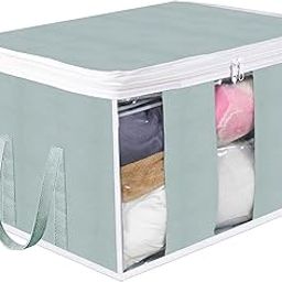 Kuber Industries Underbed Storage Bag | Non-Woven Storage Bag | Storage Organizer with 3 Partitions | Blanket Cover with Side Handles | Jumbo Storage Cover | Gray-11