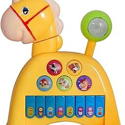 VGRASSP Educational 3 in 1 Horse Face Piano Toy for Kids - Multi-Modes 8 Keys Musical Instrument Toy with Flashing Light, Animal Sounds, Moving Tail and Spinning Wheel - Color As Per Stock-picture-32