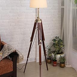 Homesake® Industrial Tripod Floor Lamp for Living Room Bedroom, Vintage Reading Lamp with Wooden Metal Legs,Nautical Lamp for Office, Cinema, Dorm (Tripod, Beige)-picture-2