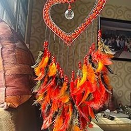 Teal by Tanvi Crystal Heart Dreamcatcher - Red | Handcrafted Wall Decor for Positive Vibes & Good Dreams-image-17
