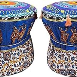 jagdmba handicrafts Set of Two Footstool Bamboo Cover Multi Colour Mudda Ottoman Pouffe Cover Set of 2 Pieces Size 17x18 Inches-29