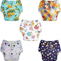 SuperBottoms BASIC Cloth Diapers for Babies l New Trimmer Version l Adjustable & Washable Cotton Diaper l Rash Free Reusable Diaper for New Born Baby l With a Quick Dry Pad l 3M - 3Y | 5-17kgs |5 Pack-27