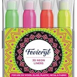 Fevicryl 3D Neon Liners (20 ml each): Sets of Pink, Yellow, Green & Orange-4