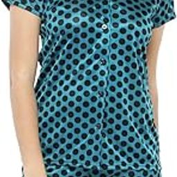 Green Satin Polka Dots Lounge Wear for Ladies & Womens-image-69