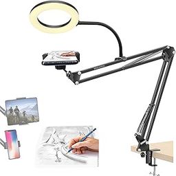 BROLAVIYA Overhead Video Stand with 6-inch Ring Light, Metal arm Body,1/4" Ball Head for Camera,Webcam,Gopro, with Mobile and Tablet Bracket for Overhead Video,Desktop,Bedroom, Office.-picture-28