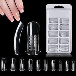 RUBYFACE 100Pcs Poly Gel False Nail Tips, Gel Nail Extension Form for Poly Nail Gel Nail Extension, Full Cover Uv Gel Acrylic Nail Art Mold Fake Nails Extension Transparent Pack Of 1-12