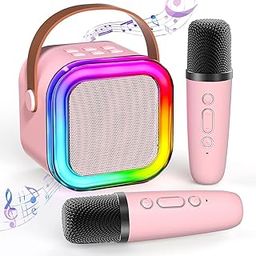 Karaoke Machine with Wireless Mics Bluetooth Speaker & Dynamic Lights RGB Lights with Changing Modes, 5 Voice Changing Effects Birthday Gift for Girls, Boys (Multi Colour) (2 mic Speaker)-11