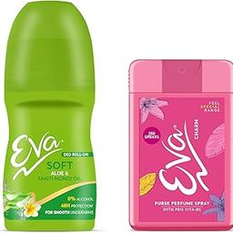Eva soft Underarm Deo Roll | For Soft Underarms | 50ml & Eva purse perfume Charm | citrus | 18 ml Combo pack-30