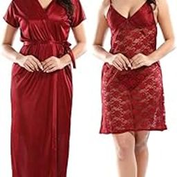 Women's Satin Solid Maxi Nighty with Robe-image-68