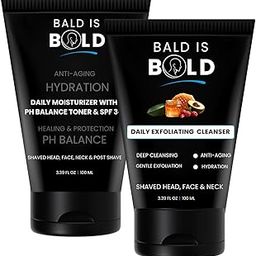 BALD IS BOLD Shaved Head Care Combo | Daily Exfoliating Cleanser + Moisturizer with pH Toner & SPF 30 | Bald & Bold Head, Bald Head Scalp care | Deep Cleansing, Anti-Aging, Hydrating, Soothing, Sun Protection | Face, Scalp & Neck Care Kit for Men | Pre-Shave & Post-Shave Grooming Routine | With Salicylic Acid, Niacinamide, Hyaluronic Acid, Sea Buckthorn, Shea Butter, Honey, Vitamin E, Avocado Oil, Apricot Seed.-image-21