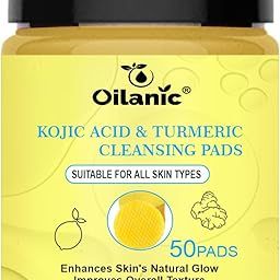 Oilanic Kojic Acid and Turmeric Cleansing Pads for Glowing Skin (Pack of 1, Each 50 PCS)|Brightening and Exfoliating Face Pads for Clear, Deep Cleansing and Hydrating Formula, for Brighten Skin|-50