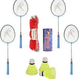 Hipkoo Sports Strength Aluminum Badminton Complete Racquets Set | 4 Wide Body Racket with Cover, 3 Shuttlecocks and Net | Ideal for Beginner | Lightweight & Sturdy (Blue, Set of 4)-7