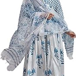 Women's Rayon Blend Printed Anarkali Kurta with Pant & Dupatta-9