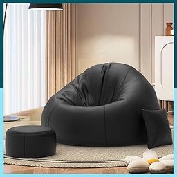 Biggie Bean Bag with Beans Filled 4XL Bean Bag Sofa with Free Cushion and Footrest - Official : BiggieCocoon Combo (Matching Color : Regular, Black)-picture-1