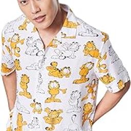 Men Official Garfield: Made to Lounger White Printed Summer Shirts Shirt for Men Casual Half Sleeves Regular Fit Printed Stylish Latest Cotton Summer Branded Wrinkle Free T-image-1