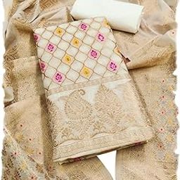 Pandadi Women's Chanderi Silk Zari Weaving Ethnic Motif Unstitched Dress Material-image-2