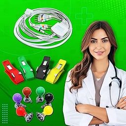 OTICA ECG Cable 10 Lead 4mm Banana Type Pin Compatible with All Brands ECG Machine (Non Screw Type, Cable+Colourful Bulb+ Limb Electrode)-16