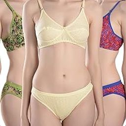 styfun Cotton 3 Bras & 3 Panties Set for Women Bra Panty Set Bra Panty Set for Women Undergarments Lingerie Set for Women Multicolour Cup-B-picture-21