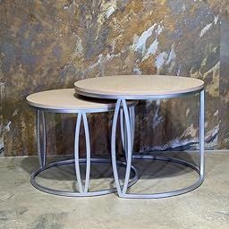 The Creatives Decor Round Nesting Coffee Table Set of 2 – Modern Accent Tables for Living Room Reception or Office – Space-Saving Center Tables (Grey)-2