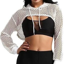 Stylish Women Full Sleeve Casual Fishnet Crop Hoodie-image-22