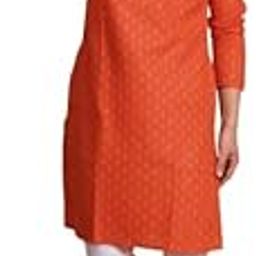 Men's Orange Printed Cotton Kurta with White Pajama – Traditional Ethnic Wear Set for Festive and Wedding Occasions-image-3