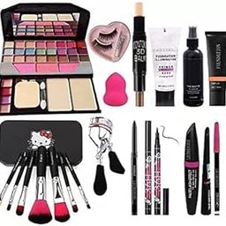AHDAM TYA 6155 Makeup Kit and 7 Black Makeup Brushes,Contour Stick,Primer,Fixer,Foundation,Kajal,36H Eyeliner,Eyelashes & Curler, Beauty Blender & 3in1 Liner,Mascara,Eyebrow Pencil - (Pack of 20)-image-48