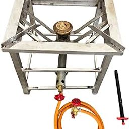 Amaru Single Burner Stainless Steel Square Chulha Canteen Bhatti Commercial Gas Stove - Silver, Manual With All Accessories (Large-17x17x17)-image-117