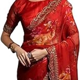 Women's Georgette Floral Printed Saree With Embroidery Work Lace Border & Mono Banglori Blouse Piece-image-71