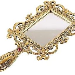 Vintage-Inspired Small Handheld Metal Mirror.Hand Mirror with Handle for Makeup,Travelling - Gold - 7.1 x 3.5 Inch-50