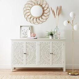MUSKAN ARTS Solid Wooden Handcarved Sideboard Cabinet | Entry way cabinet | Crockery cabinet for storage | 4 doors & shelf for storage for living room, Bedroom, hotel White finish-image-64
