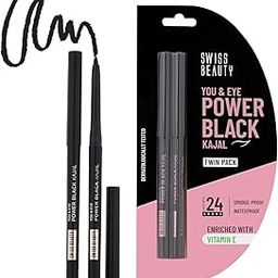 Swiss Beauty You & Eye Power Black Kajal Twin Pack | 24 Hrs Stay | Smudge proof | Waterproof | Creamy Texture | Pack of 2, 0.60g-image-34