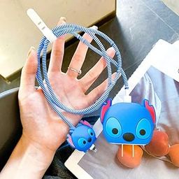 NOTYEX Protective Case for Apple 18W - 20W iPhone USB-C Power Adapter Charger and USB Lightning Cable, 3D Cute Cartoon Character Lightning Data Cable Case for iPhone Charger (Stitch Blue)-image-67