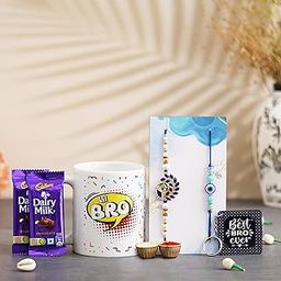 Dreamica Rakhi Gift For Brother, Designer Rakhi with Printed Ceramic Coffee Mug, Chocolates and Keychain Combo | Best Rakhi Gift for Brother | Best Rakhi for Brother with Gift (CC-01)-image-32