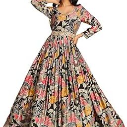 Women's vetican Print with Hand Embroidery Work Anarkali Long Gown(M-2544)-70