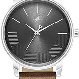 Mens Stunners Quartz Analog Grey Dial Leather Strap Watch for Guys-NR3291SL01-23