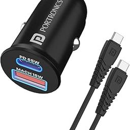 Portronics 65 Watts Car Power 65 Dual Output Fast Car Charger with 100W Type-C Cable (2m), 65W Type-C PD & 18W USB, Charging Adapter Compatible with Cars for iPhone & Android Smartphone, Laptop(Black)-10