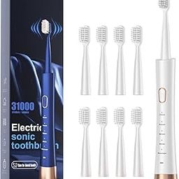 High Vibration Sonic Electric Toothbrush for Adults with 2 Minutes Smart Timer, Fast Charge Lasts Long, 5 Optional Modes, 8 Replacement Brush Heads Ultra Whitening, White-image-38
