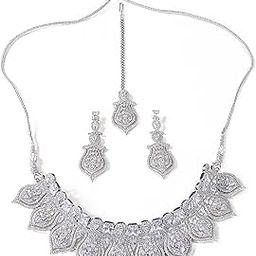 American Diamond Necklace Set With Earring and Maangtika | Jewellery Set For Women-image-56