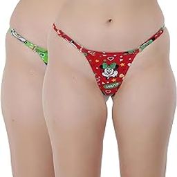 Pack of 2 Womens Cotton Cute Print Thong Panties-image-44