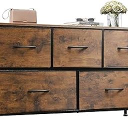 KRISHYAM Dresser for Bedroom with 5 Drawers - Wide Chest of Drawers - Fabric Bins Dresser - Steel Frame, Wood Top Storage Organizer for Closet, Living Room, Hallway, Nursery, Bedroom, Children's Room-image-22