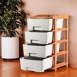 Kuber Industries 4-Tier Collapsible Multipurpose Plastic Drawers Storage Organizer | Durable Cabinets/Storage Rack for Kitchen | Kids Toy Box & Shelf for Home/Office | Brown & White-20