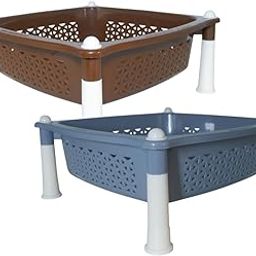 Simply Home Sorto Multipurpose Plastic Storage Rack | 1 Shelf Stackable Organizer Basket Rack for Fruits,Vegetables, Stationery, Toys | Kitchen, Home & Office Use |Pack of 2 | Brown Grey-image-98